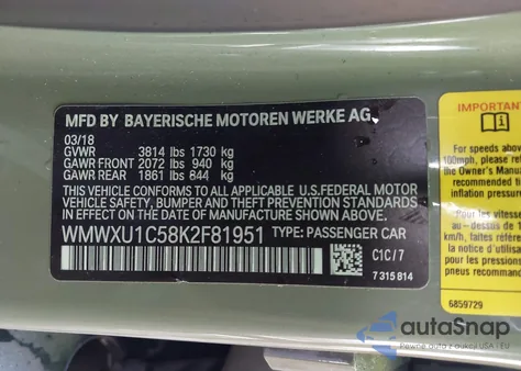 2019 Mini Hardtop Cooper from USA, damaged, VIN WMWXU1C58K2F81951